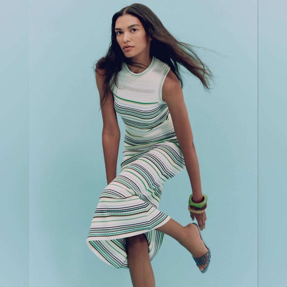 Veronica Beard Dawna Maxi Off-white Stripe Knit Dress XL